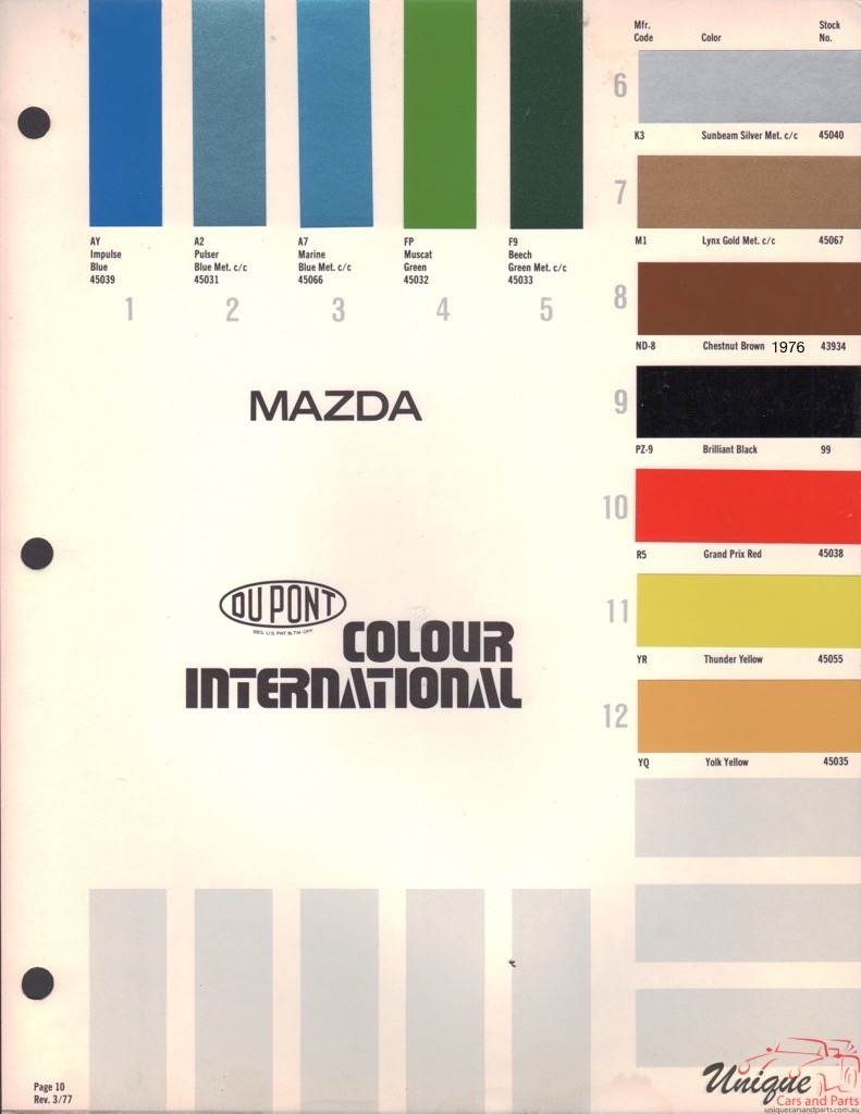 1976 Mazda International Paint Charts DuPont 3